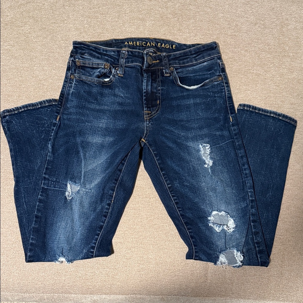 American Eagle Outfitters Women's Ripped Dark Blue Boyfriend Jeans